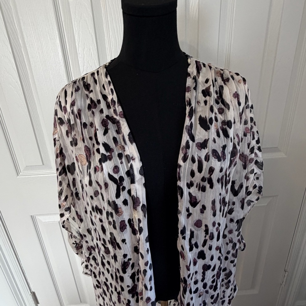 Umgee 1X/2X Leopard Print Kimono Duster Cardigan Boho Plus Size - Picture 3 of 5